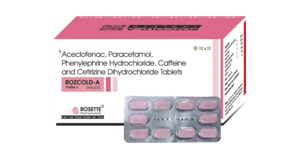 Rozcold-A Tablets – Aceclofenac, Paracetamol,Cetirizine, Phenylephrine, Caffeine Uses